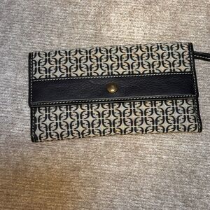 Fossil Wallet Women Signature Logo Canvas and Leather Trifold Black